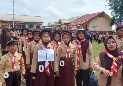 Lomba Gerak Jalan Pramuka di SD Negeri 24 Tanjung Lago